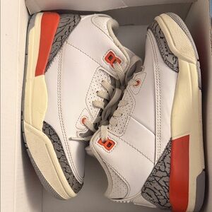 White and Orange Sneakers with Gray Accents Jordan 3 Retro